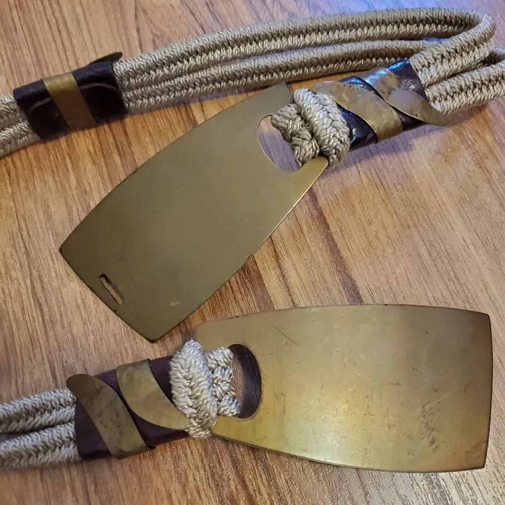 Artist Handmade Belt Brass Leather Braided 29.5